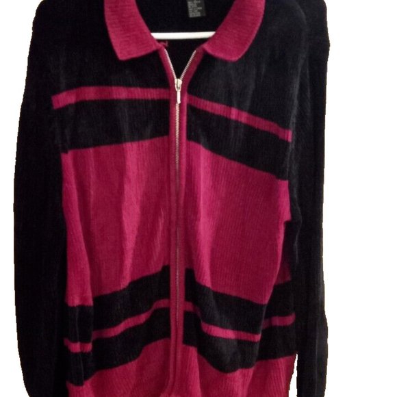 Designers Studio Originals Sweater L Womens Regular Size Full Zip red & black - Picture 2 of 4